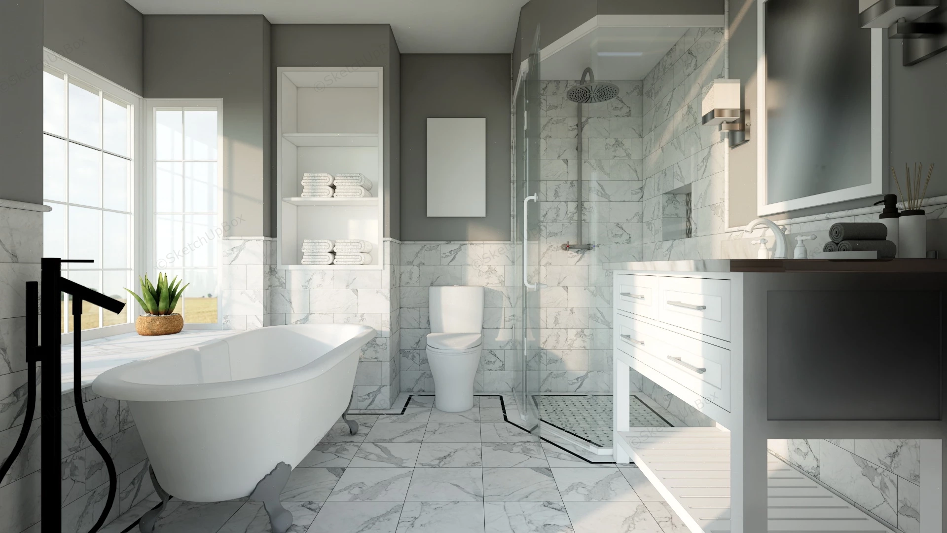 White Bathroom Design Ideas sketchup model preview - SketchupBox