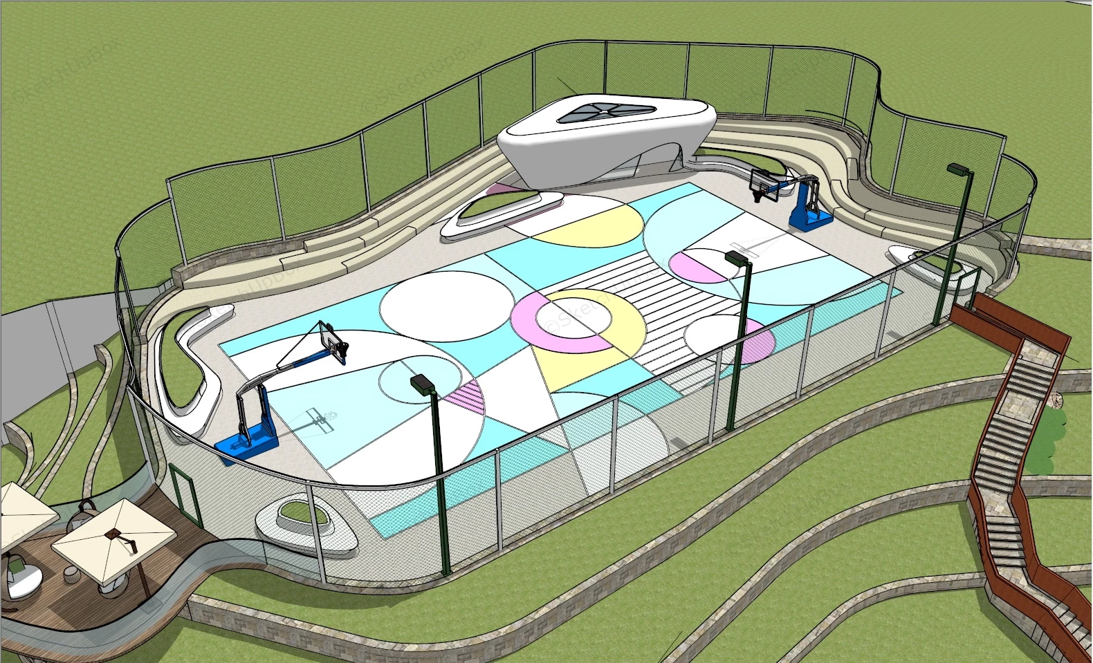 Mountain Basketball Court sketchup model preview - SketchupBox