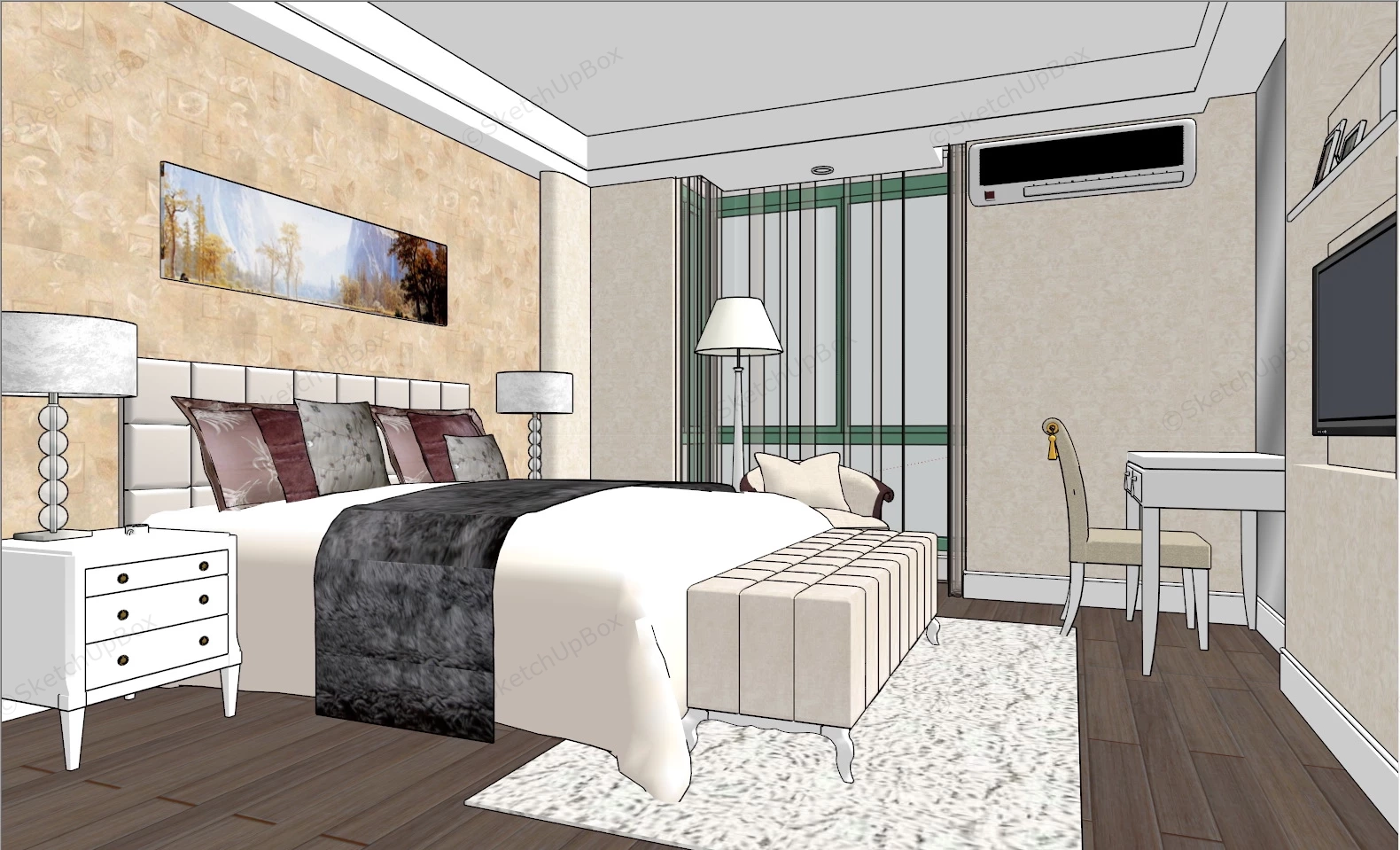 Cream Bedroom Idea sketchup model preview - SketchupBox