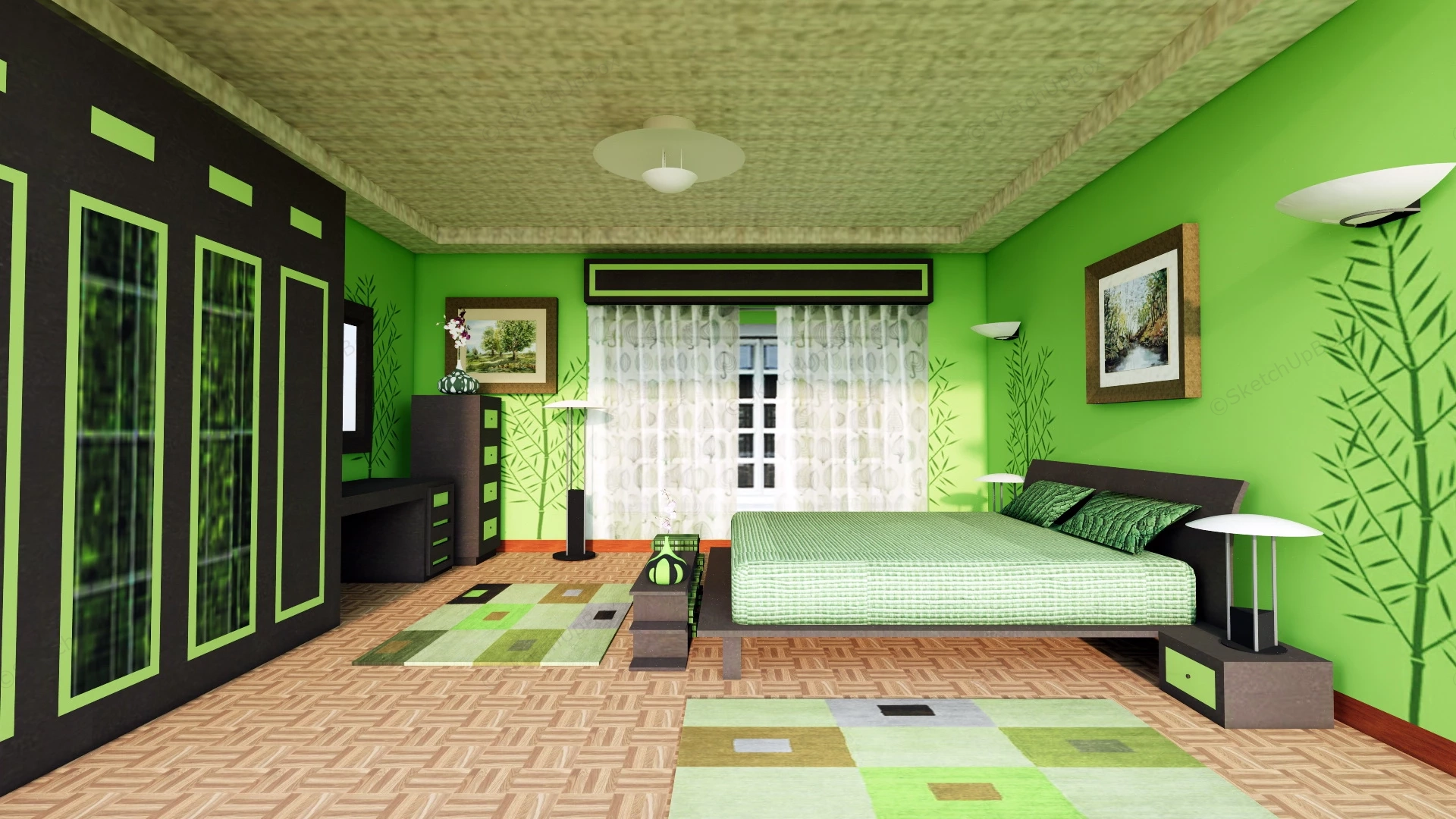 Natural And Green Bedroom Idea sketchup model preview - SketchupBox