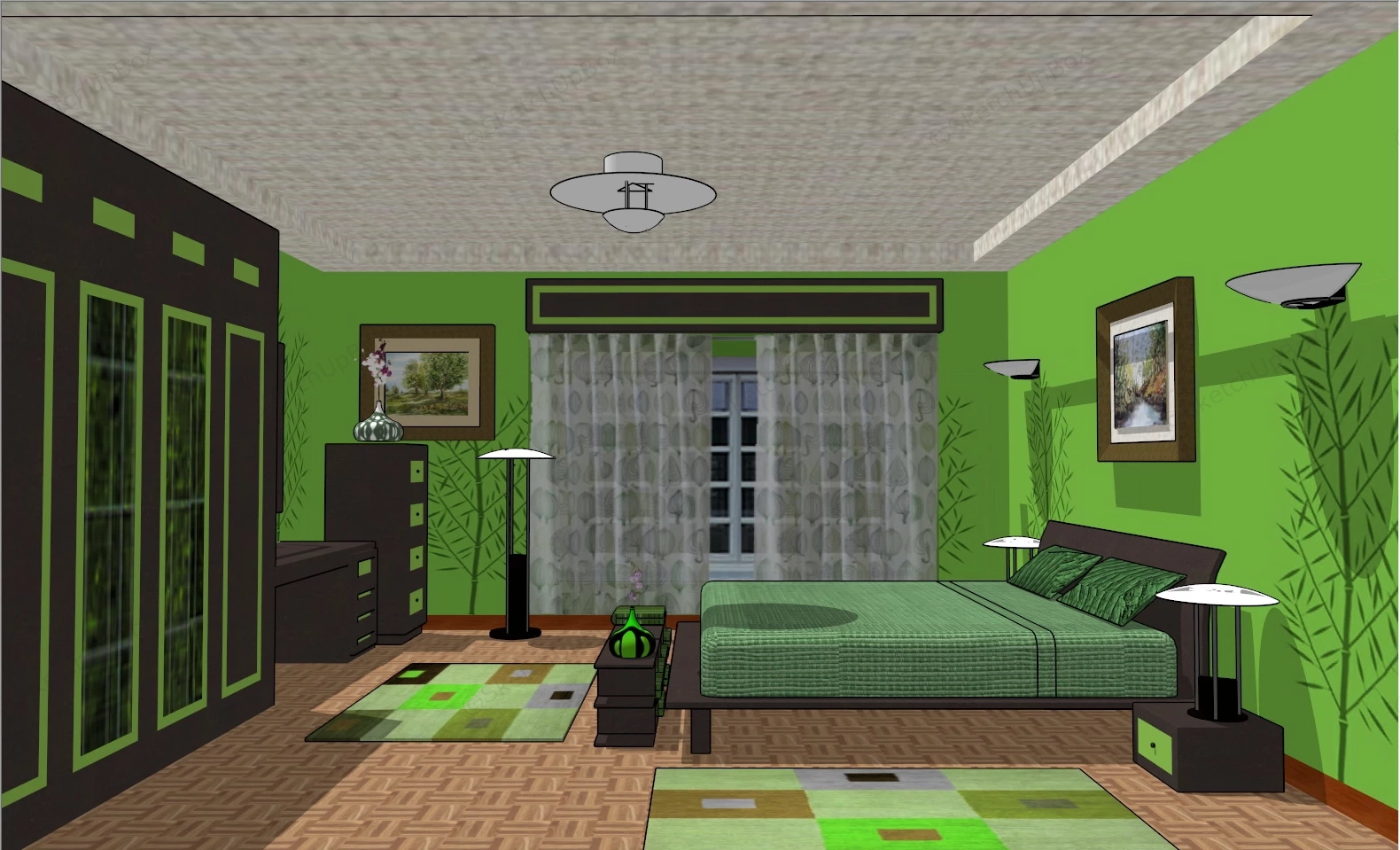 Natural And Green Bedroom Idea sketchup model preview - SketchupBox