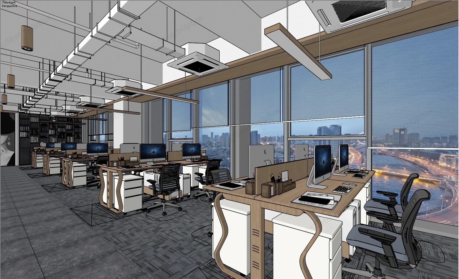 Creative Open Office Layout Design sketchup model preview - SketchupBox