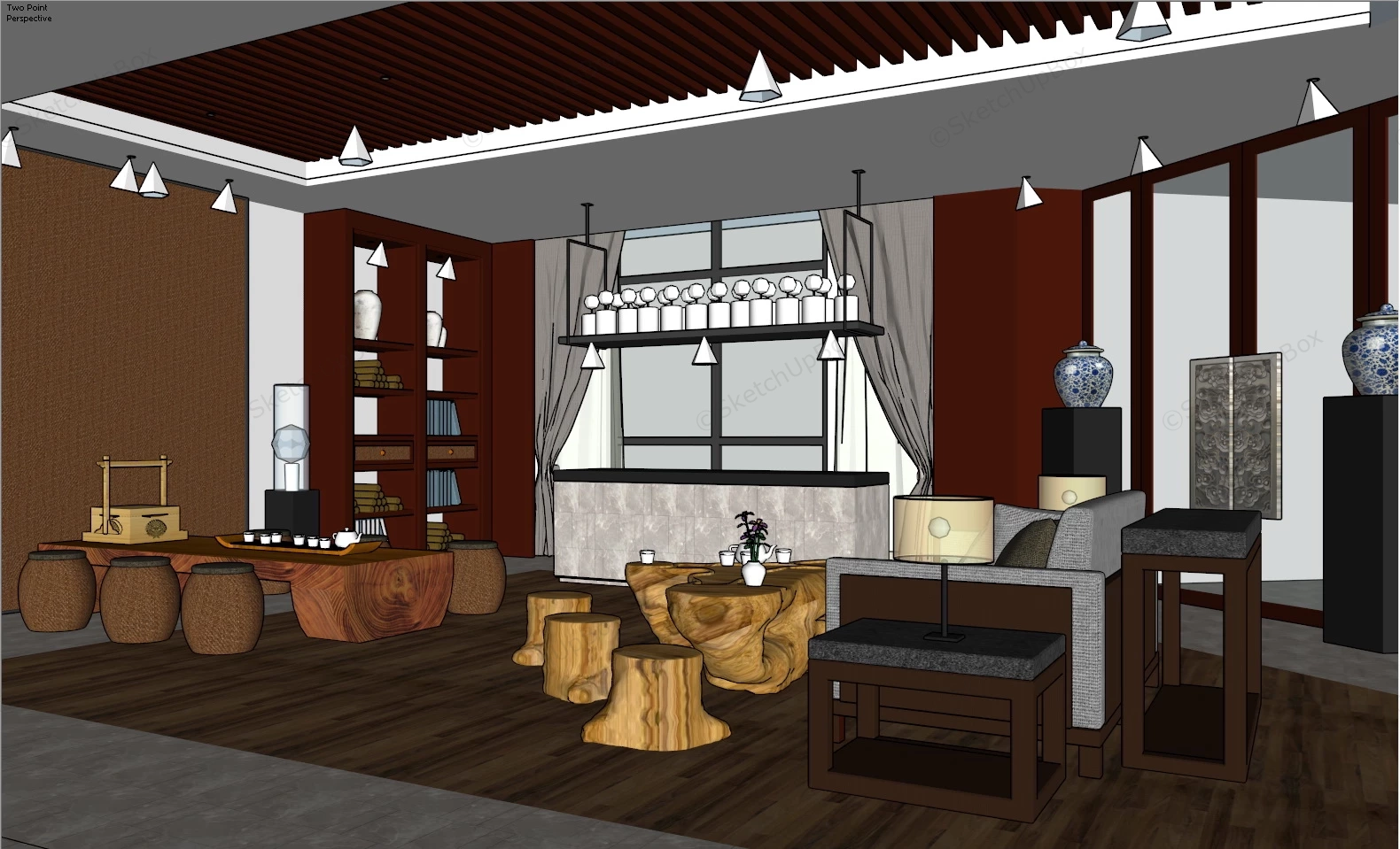 Traditional Chinese Tea House Home Bar sketchup model preview - SketchupBox