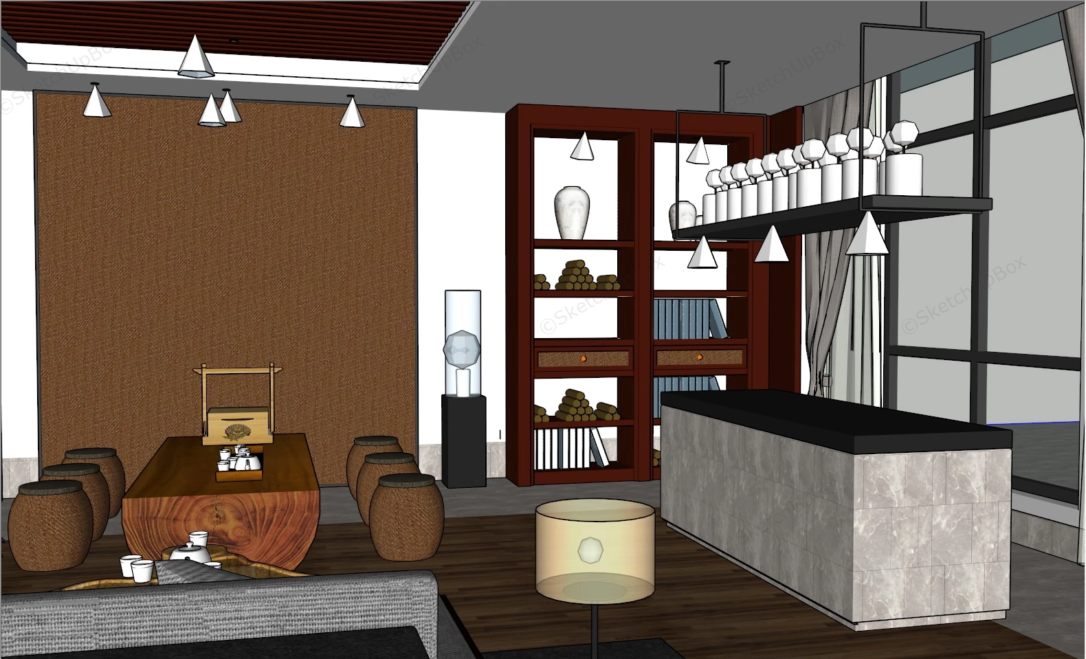 Traditional Chinese Tea House Home Bar sketchup model preview - SketchupBox