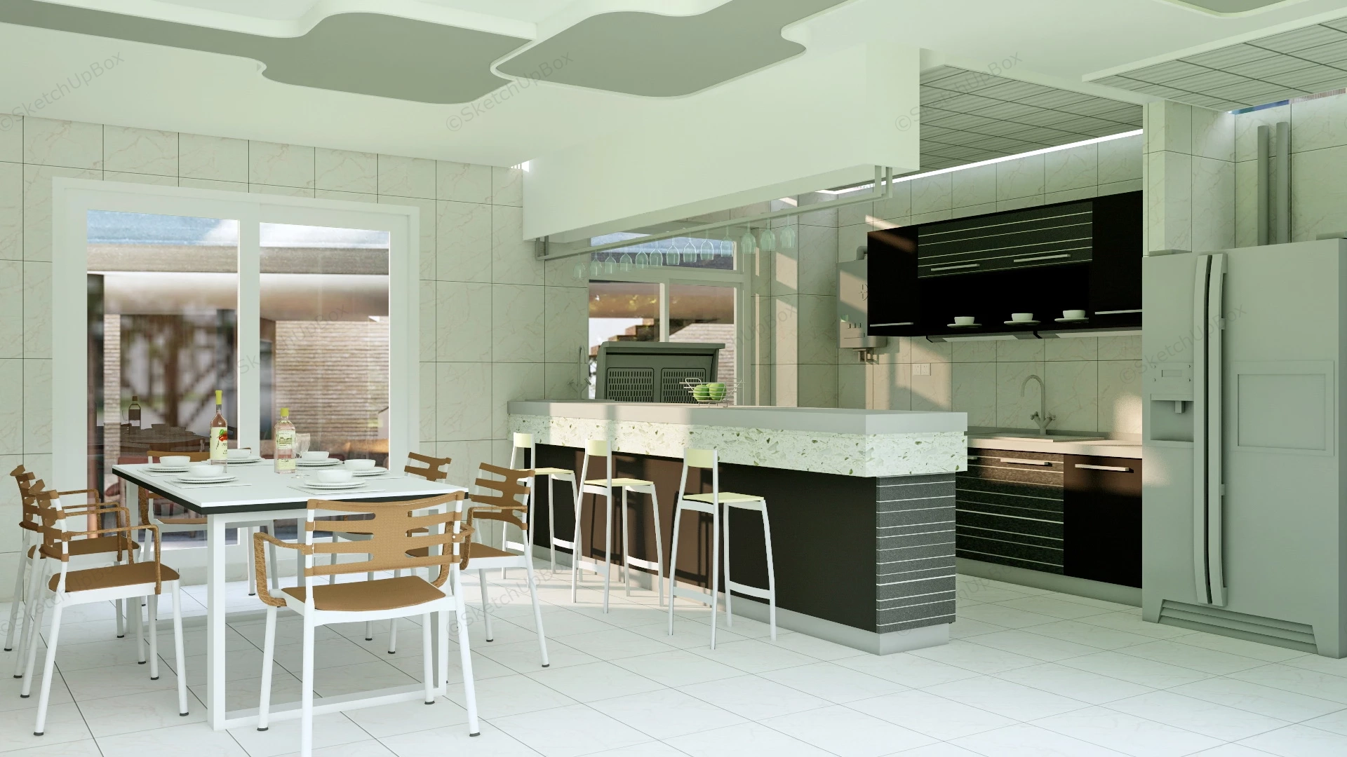 Modern Kitchen With Island & Table Combo sketchup model preview - SketchupBox