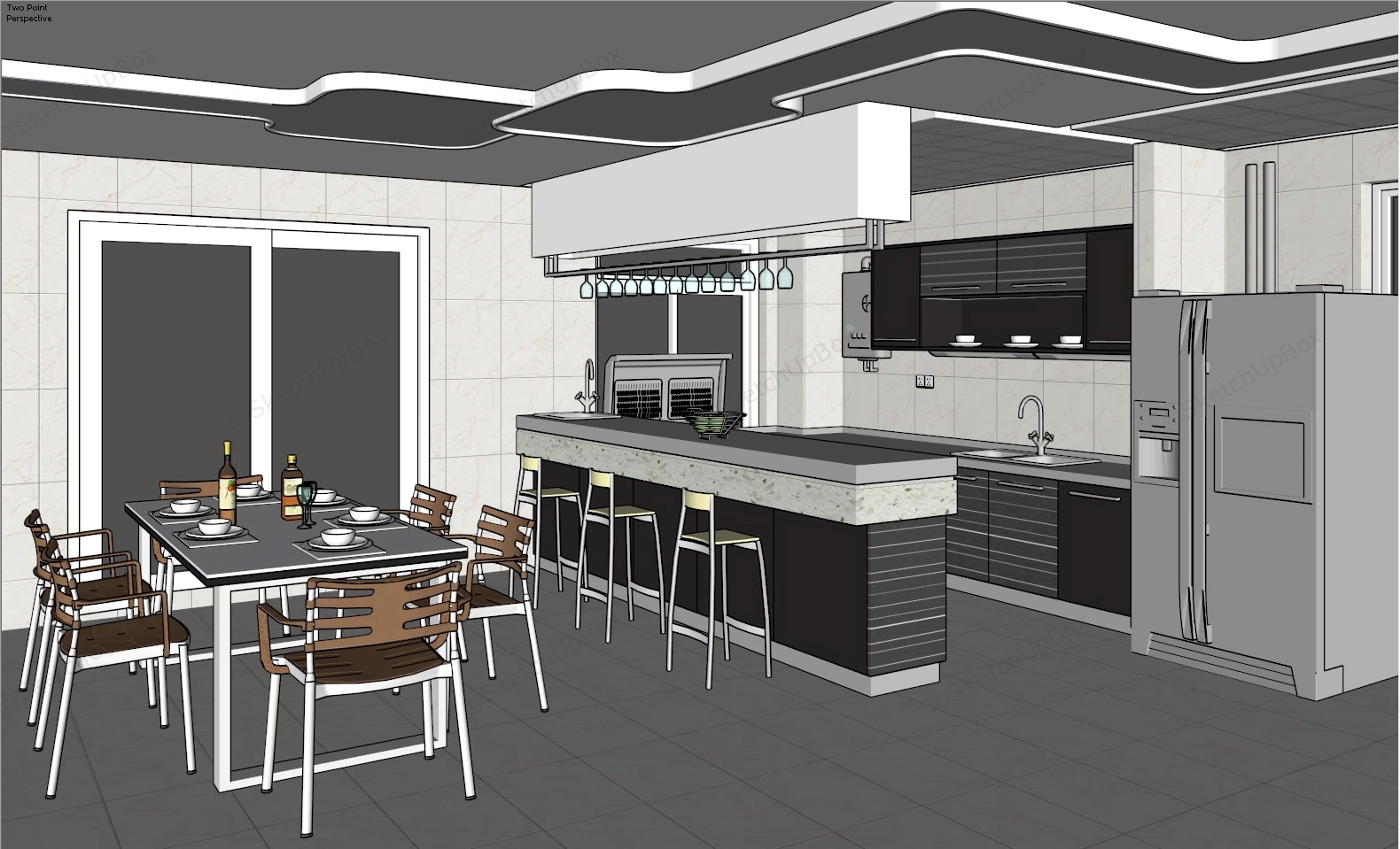 Modern Kitchen With Island & Table Combo sketchup model preview - SketchupBox