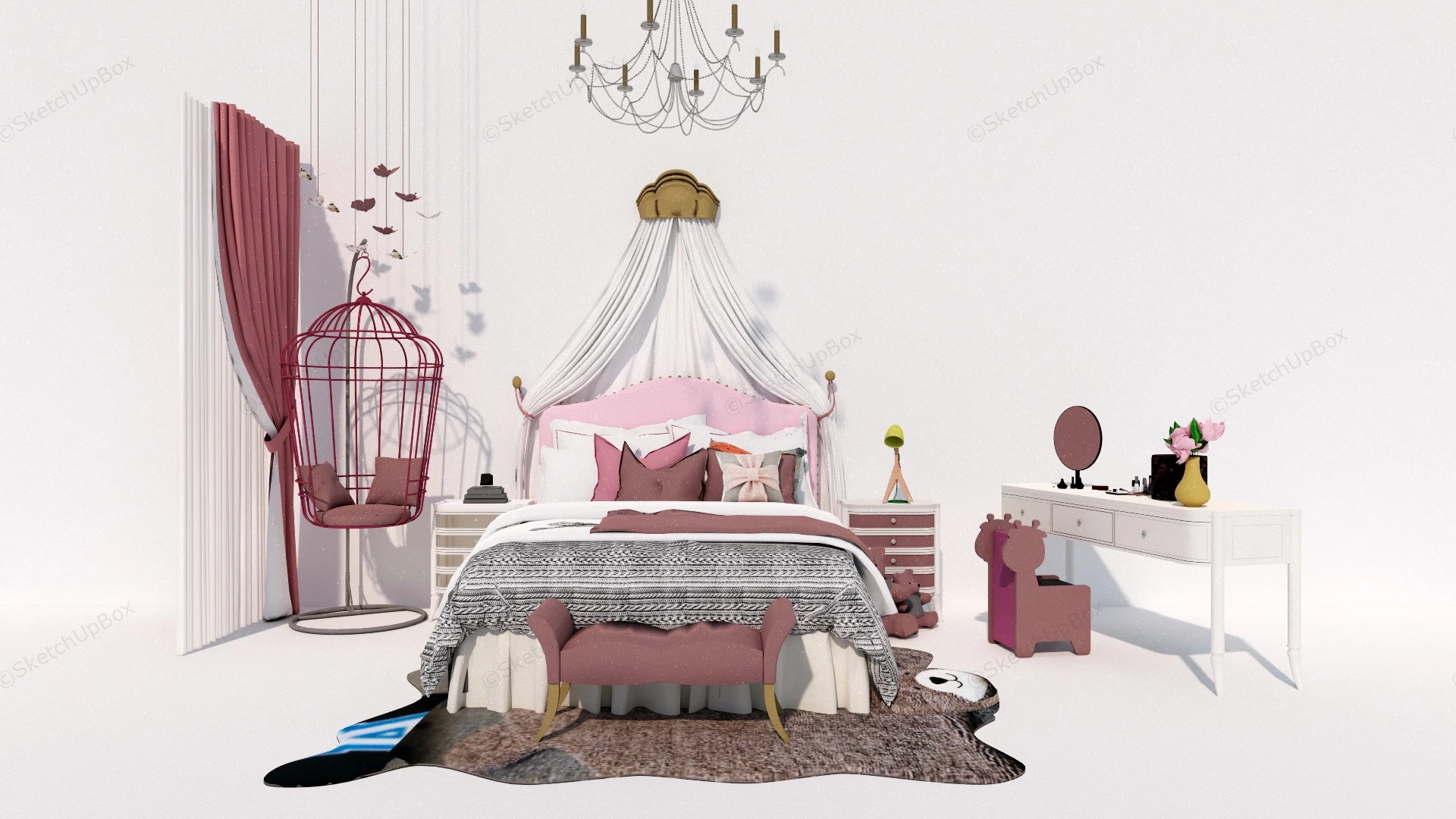 Princess Girls Room Idea sketchup model preview - SketchupBox