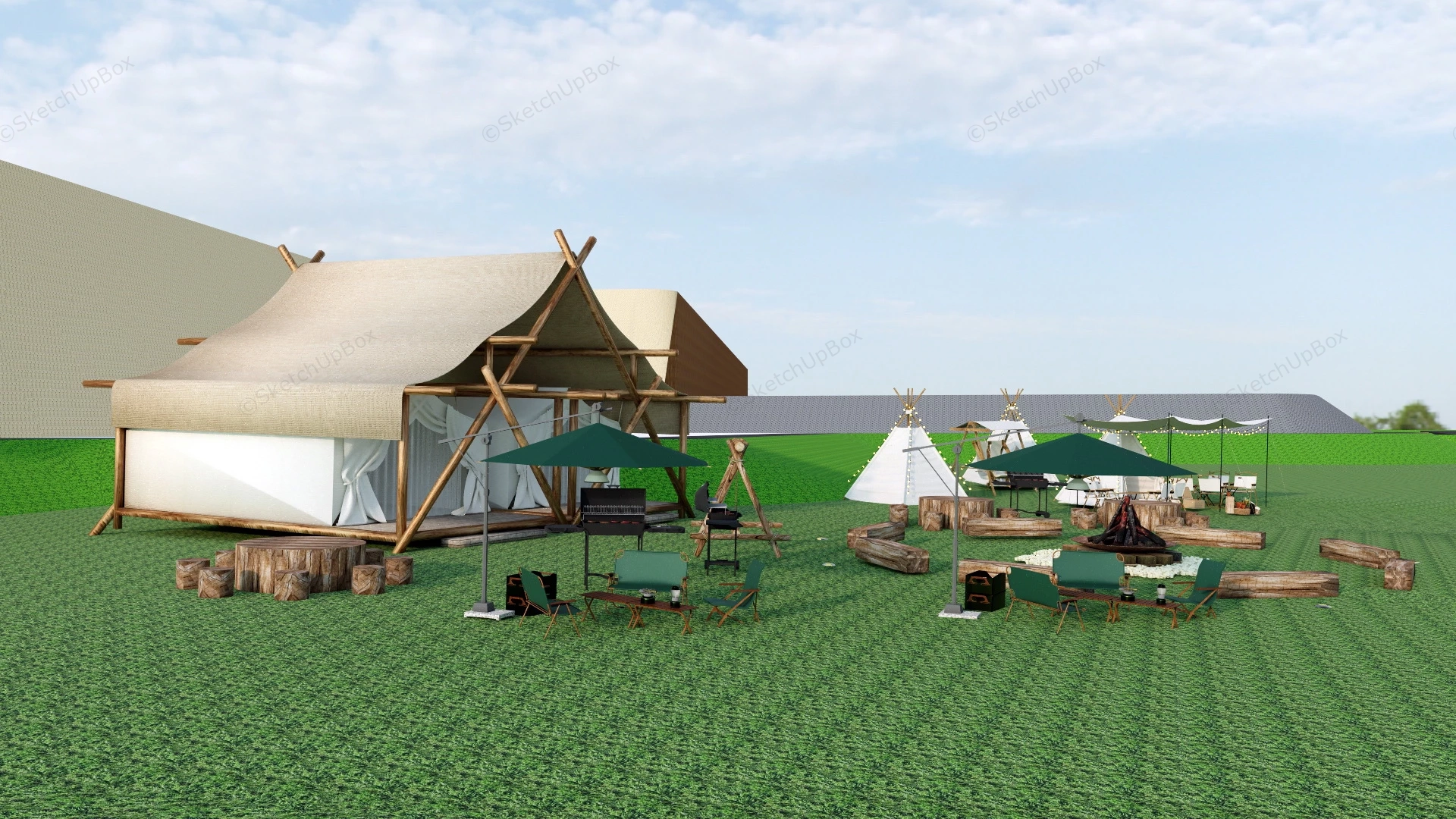 Lakeside Glamping Site sketchup model preview - SketchupBox