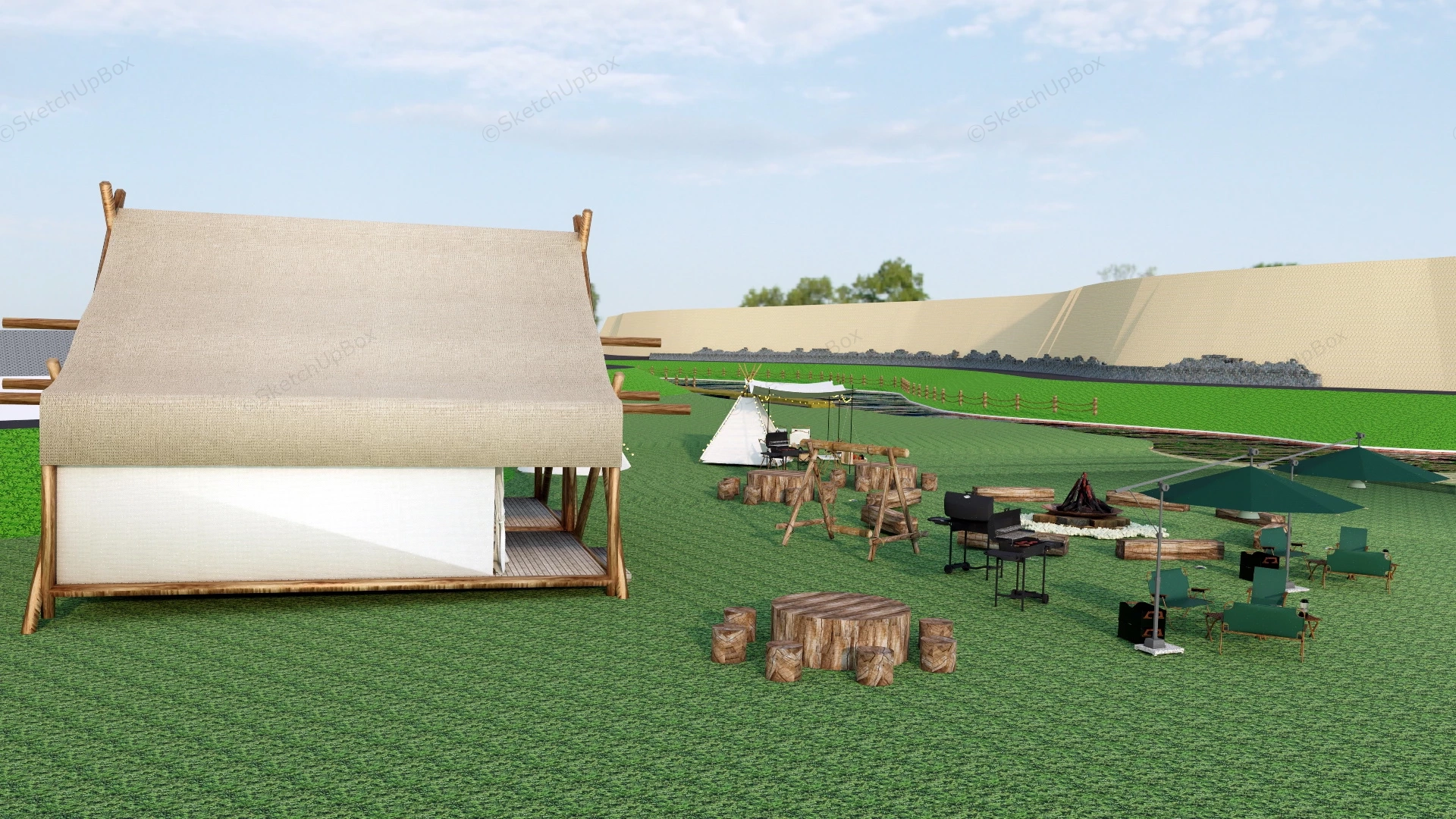 Lakeside Glamping Site sketchup model preview - SketchupBox