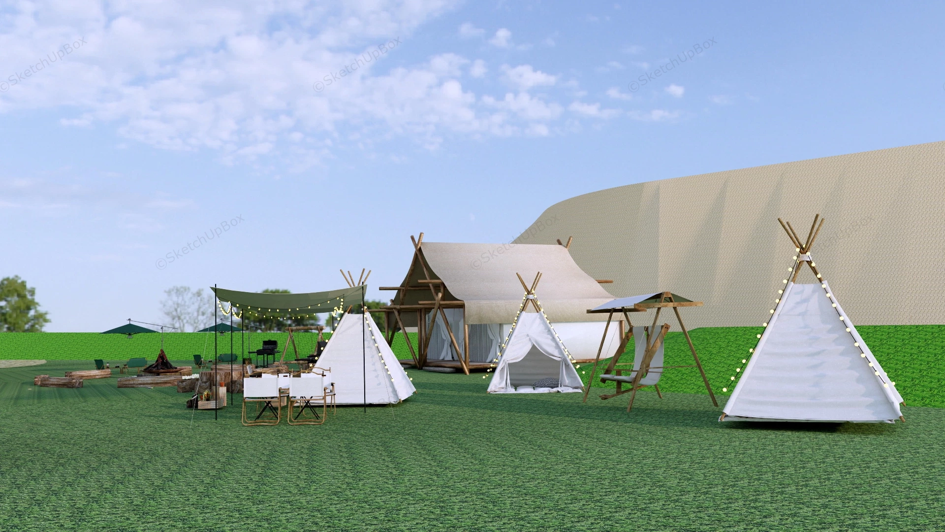 Lakeside Glamping Site sketchup model preview - SketchupBox