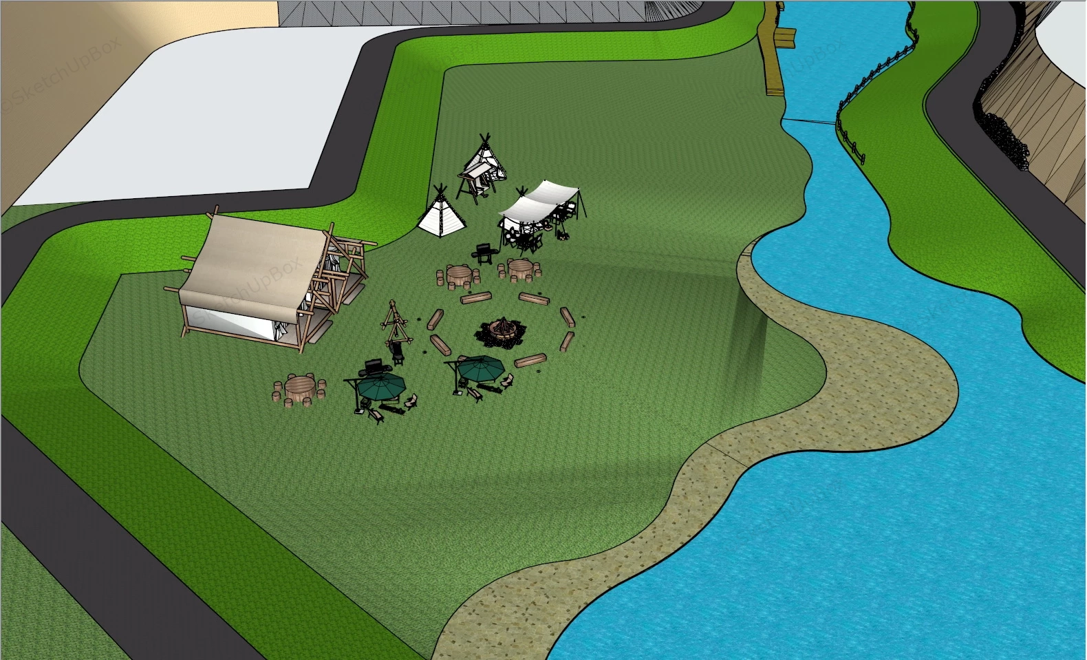 Lakeside Glamping Site sketchup model preview - SketchupBox