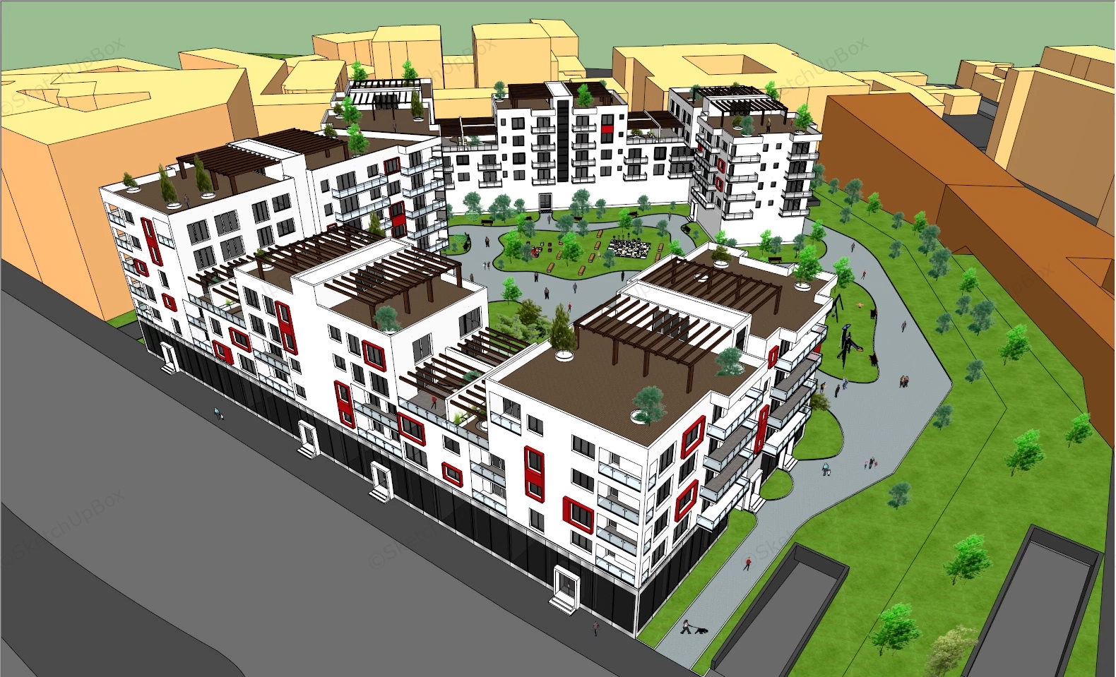 Condo Community Buildings sketchup model preview - SketchupBox