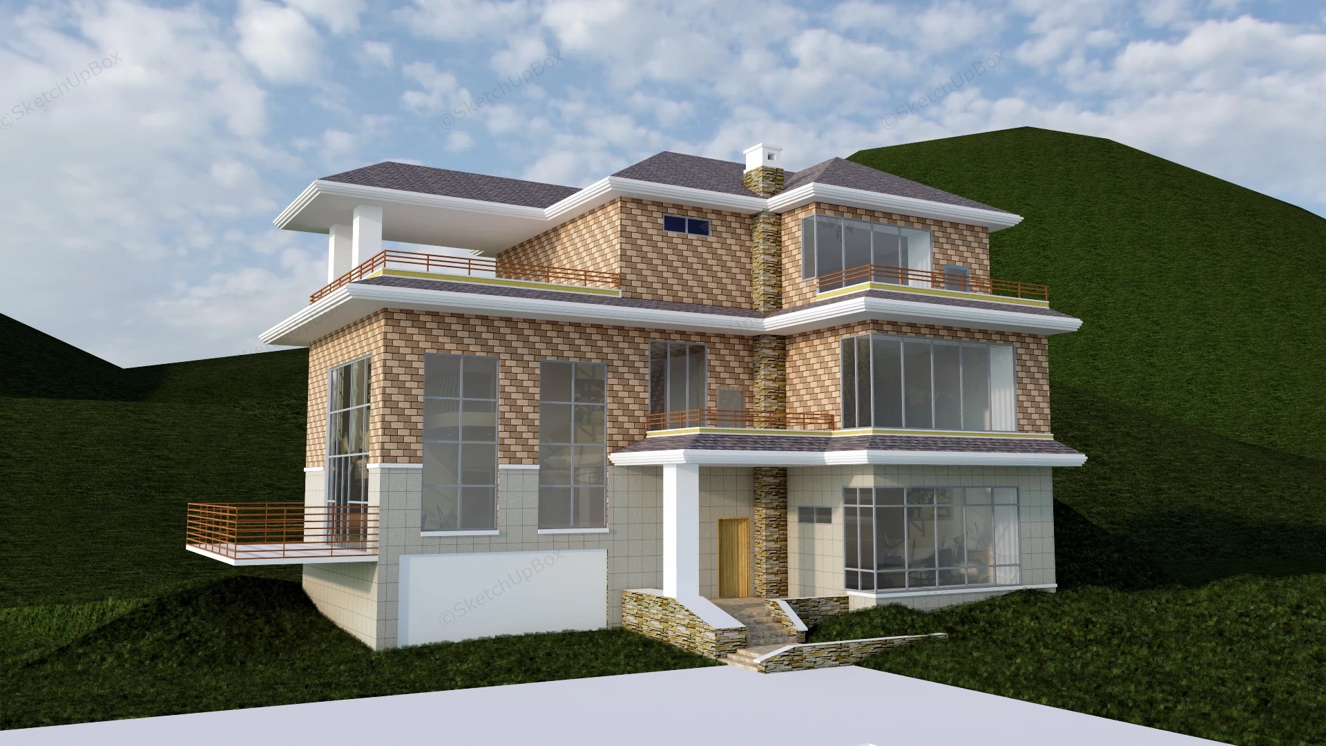 Hillside House Exterior sketchup model preview - SketchupBox