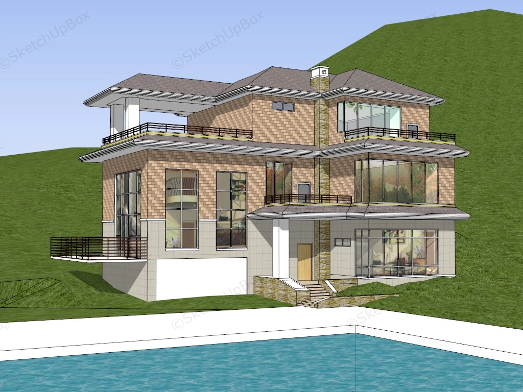 Hillside House Exterior sketchup model preview - SketchupBox