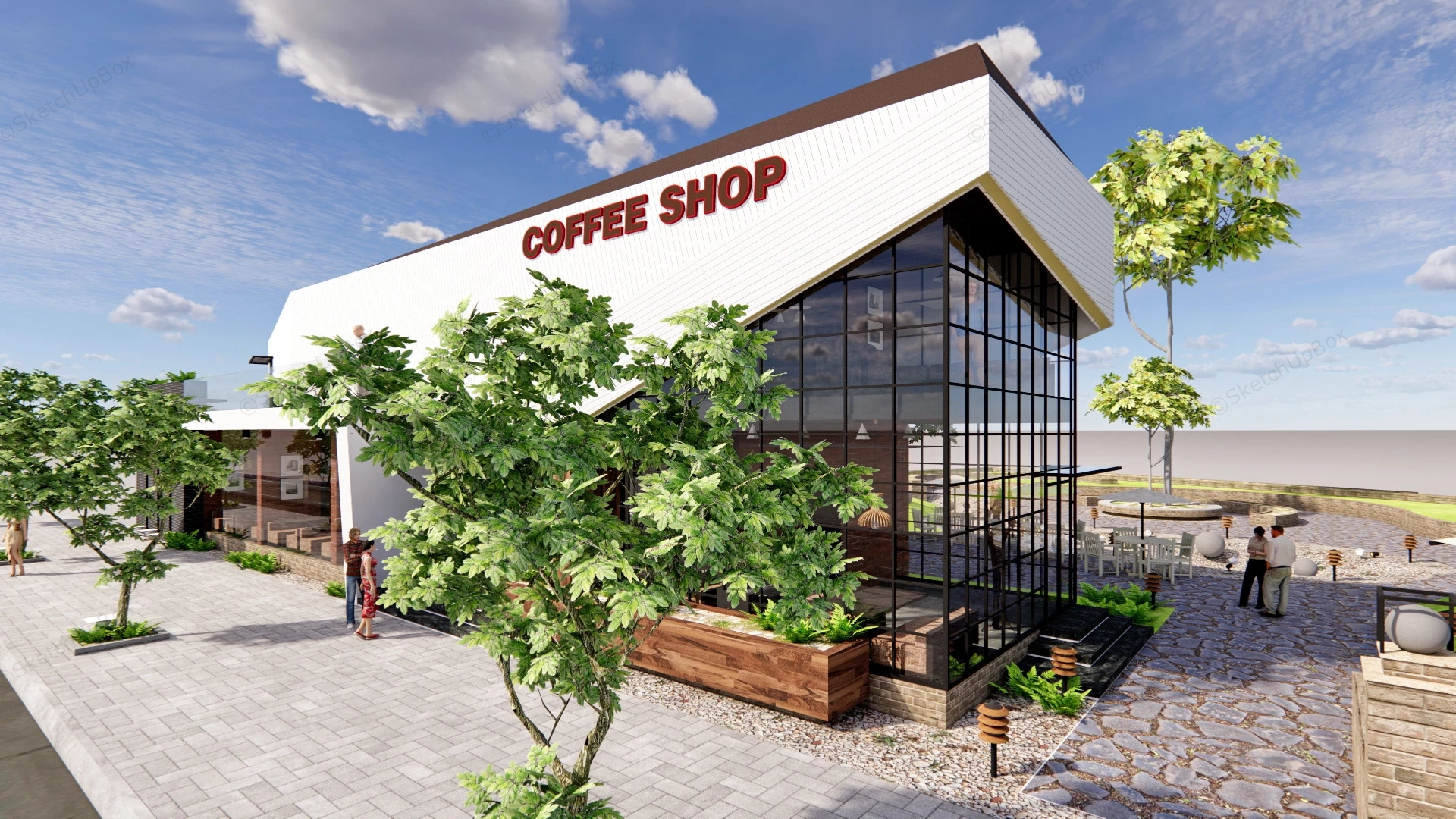 Red Brick Coffee Shop Design sketchup model preview - SketchupBox