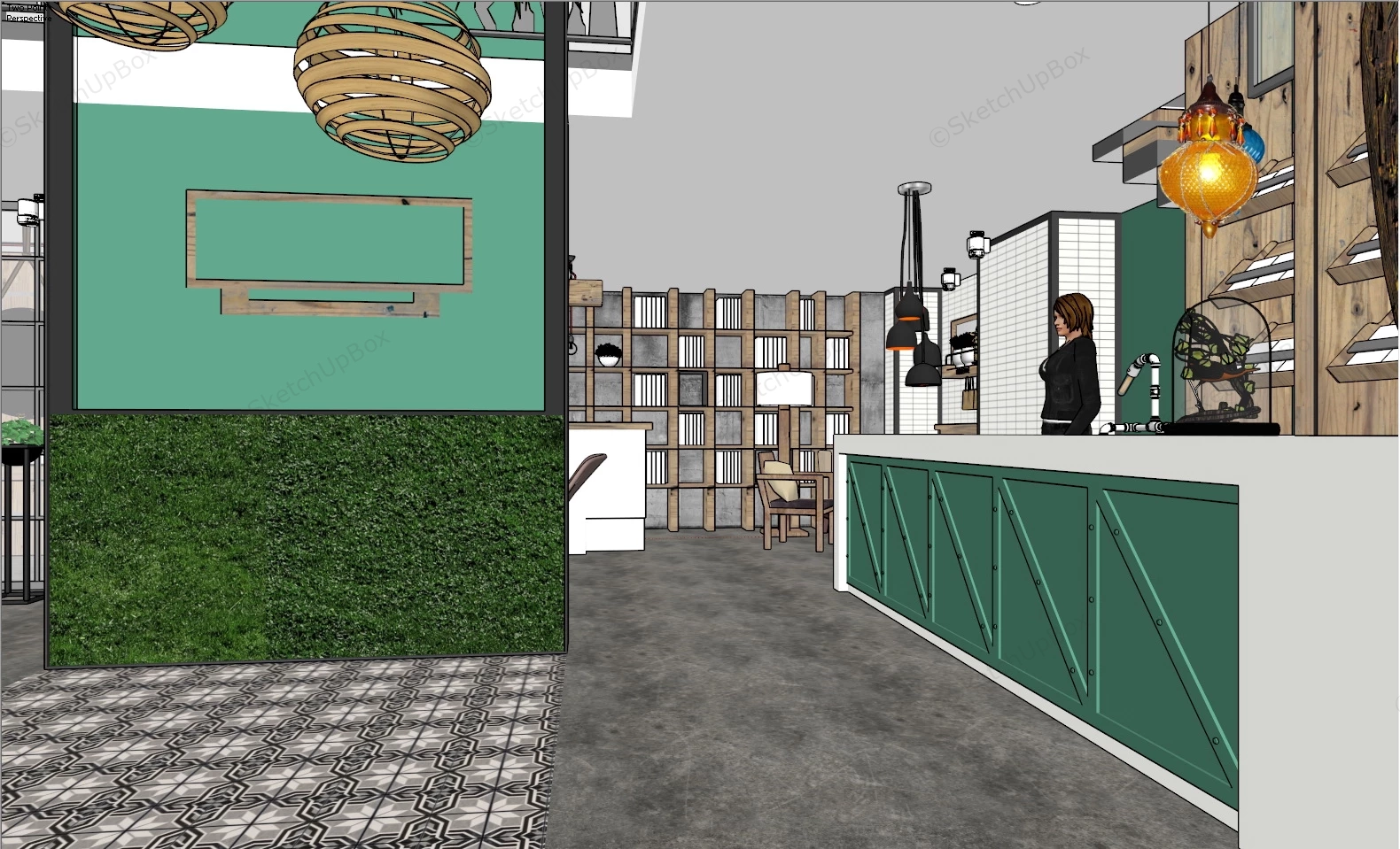 Rustic Style Coffee Shop sketchup model preview - SketchupBox