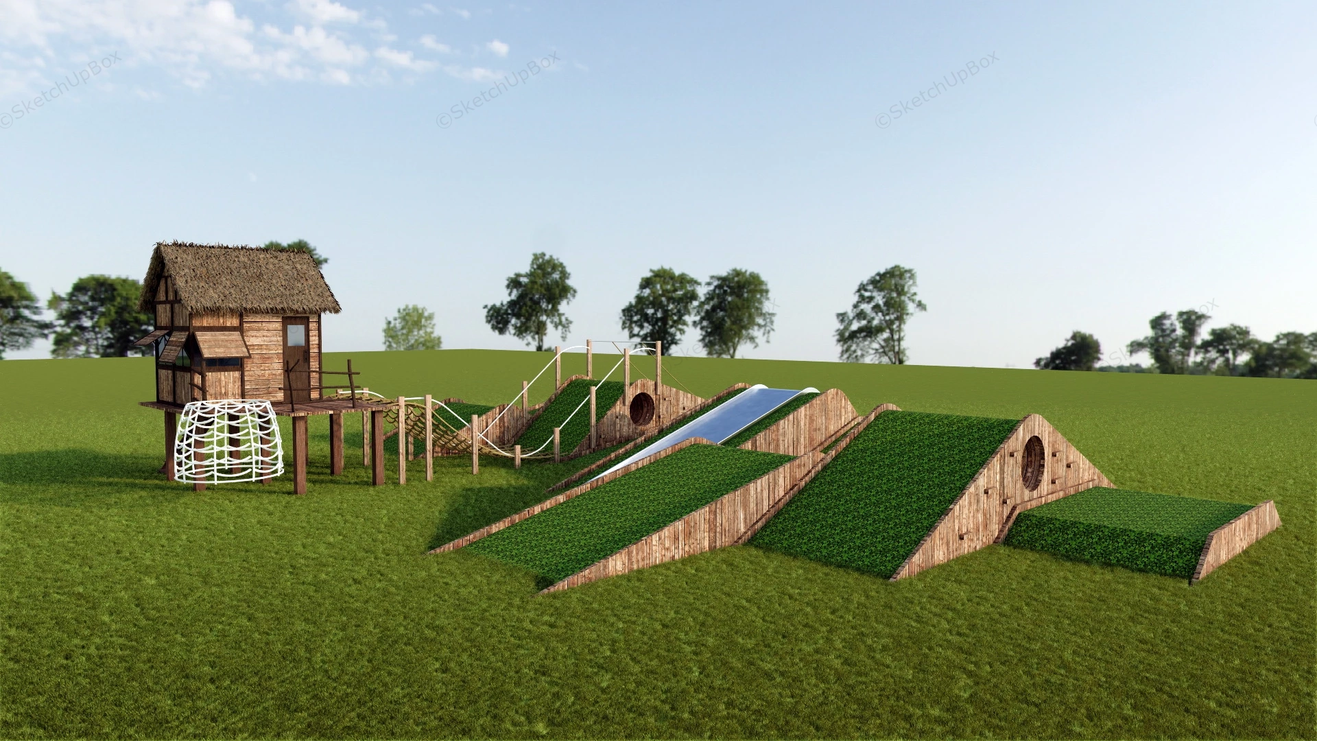 Log Playhouse Climbing Playground sketchup model preview - SketchupBox