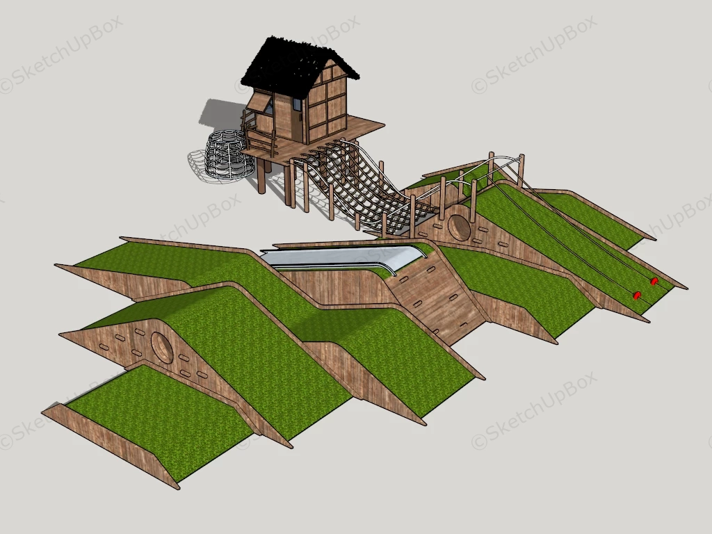 Log Playhouse Climbing Playground sketchup model preview - SketchupBox