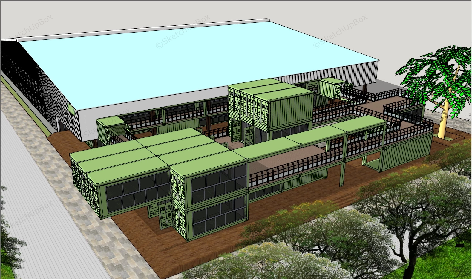 Multi Level Shipping Container Office sketchup model preview - SketchupBox