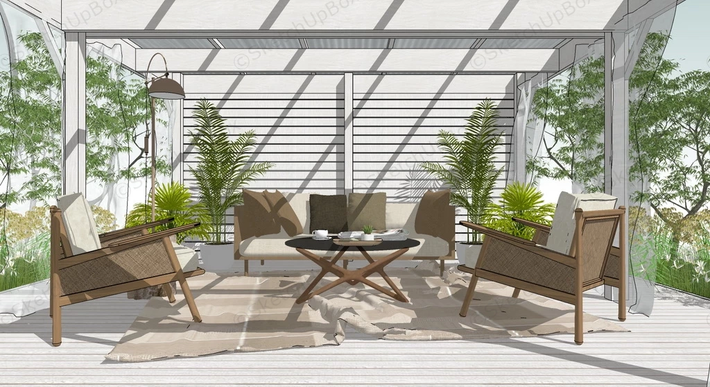 White Pergola With Canopy And Furniture sketchup model preview - SketchupBox