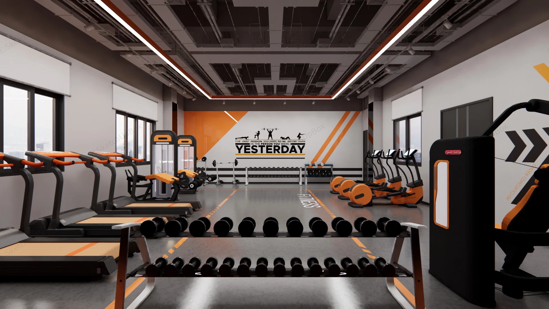 Orange And Grey Gym Design sketchup model preview - SketchupBox