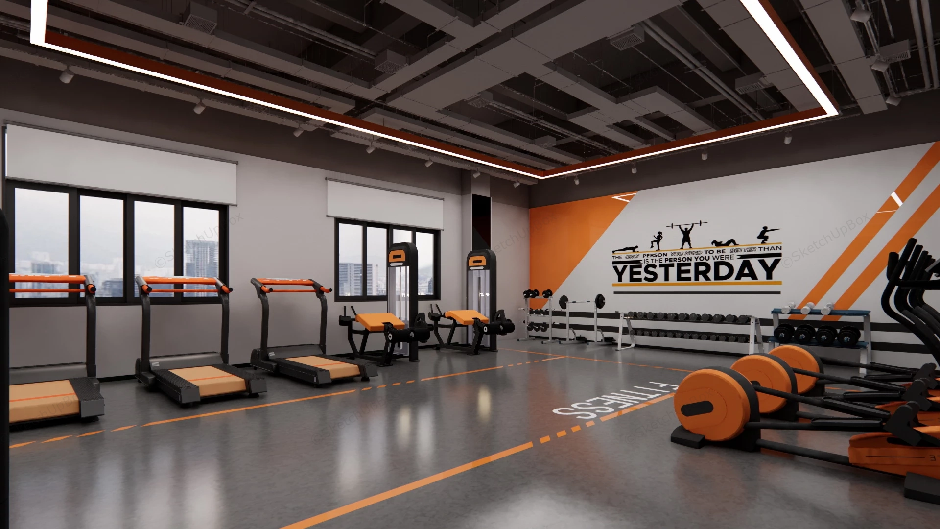 Orange And Grey Gym Design sketchup model preview - SketchupBox