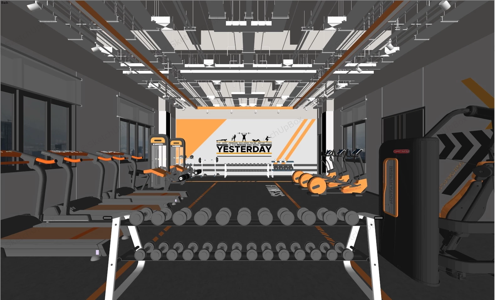 Orange And Grey Gym Design sketchup model preview - SketchupBox