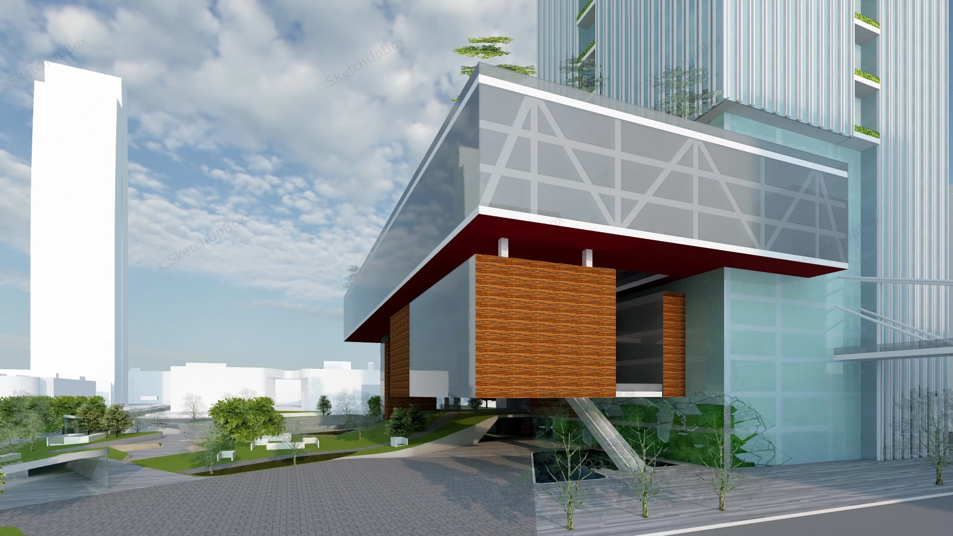 Commercial Plaza Design Architecture sketchup model preview - SketchupBox