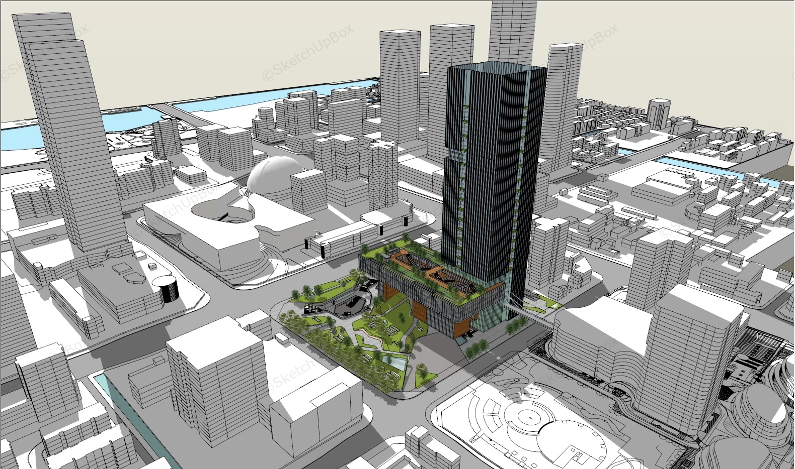 Commercial Plaza Design Architecture sketchup model preview - SketchupBox