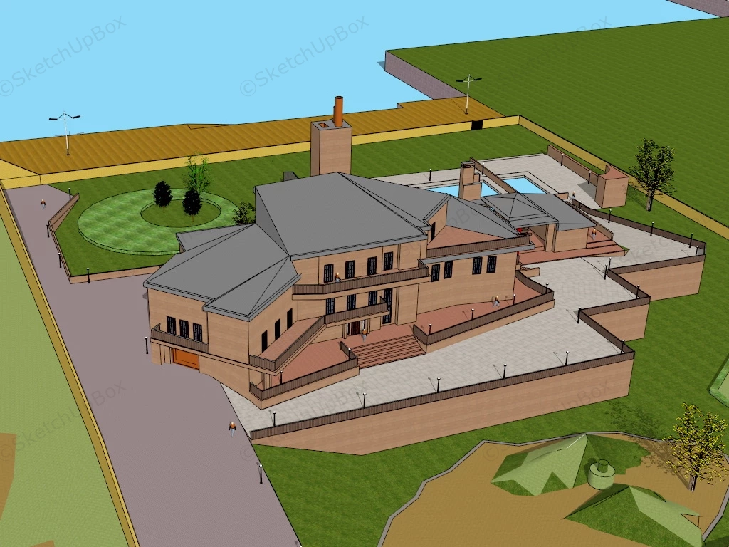 Country Mansion House sketchup model preview - SketchupBox