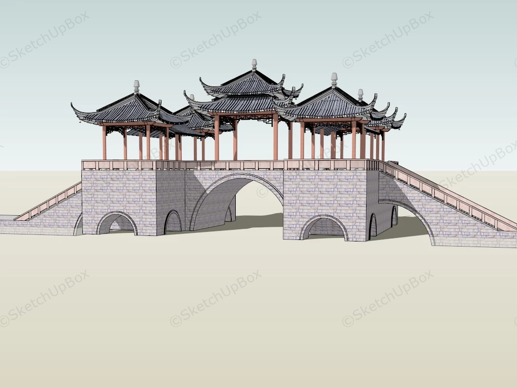 Ancient Chinese Footbridge sketchup model preview - SketchupBox