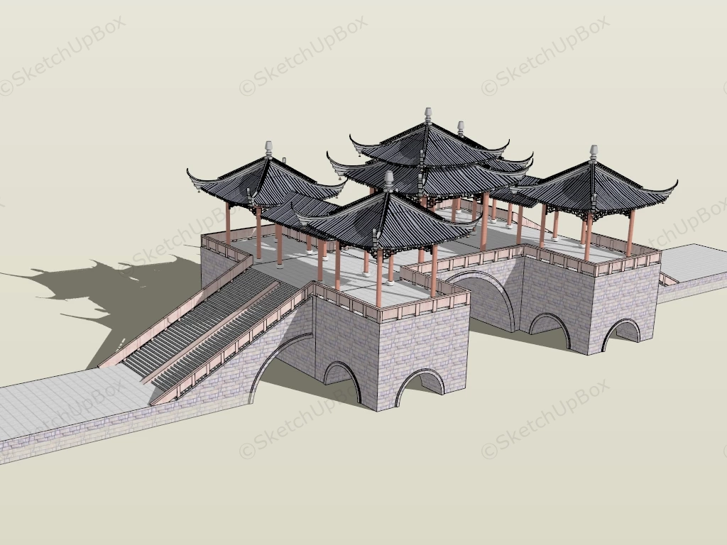 Ancient Chinese Footbridge sketchup model preview - SketchupBox