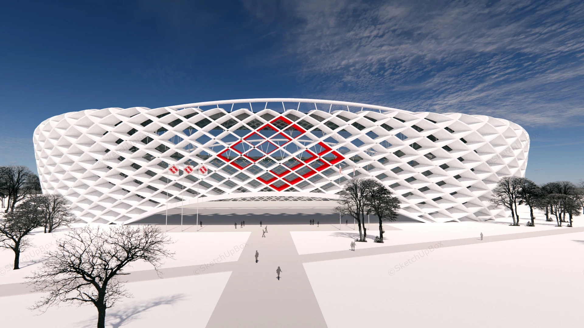 Modern White Stadium Sports Center sketchup model preview - SketchupBox