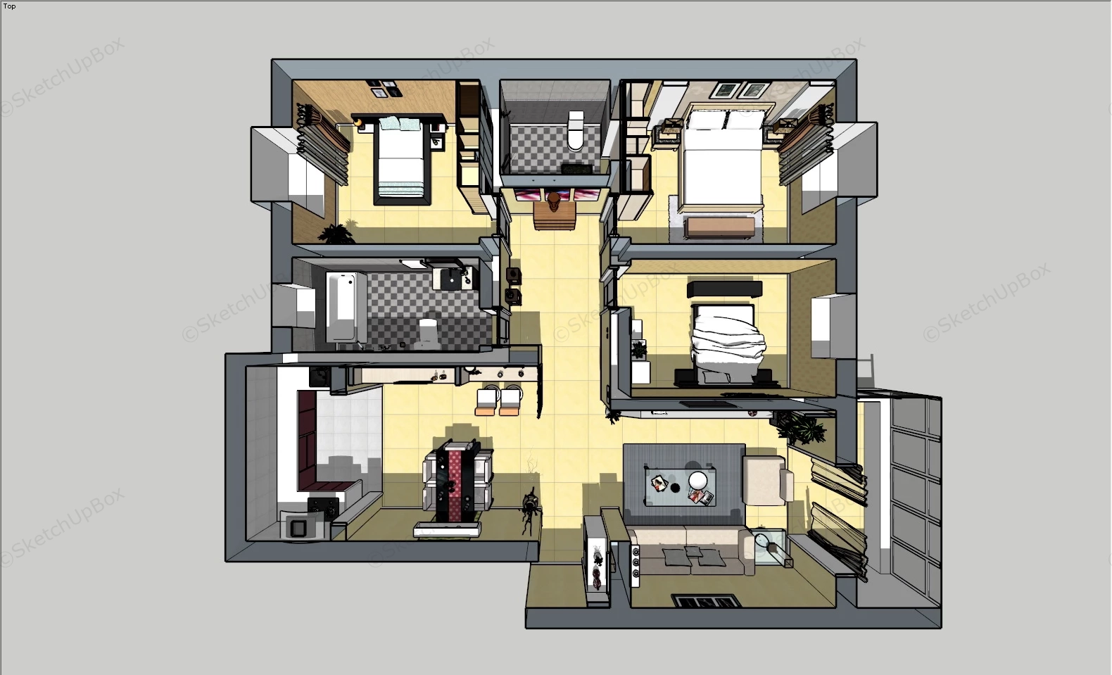 3 Bedroom Ensuite House Plan sketchup model preview - SketchupBox