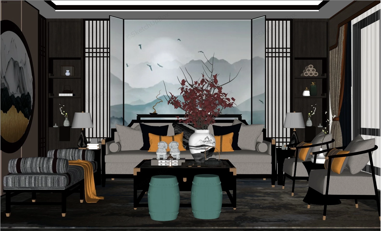 Traditional Chinese Style Living Room sketchup model preview - SketchupBox