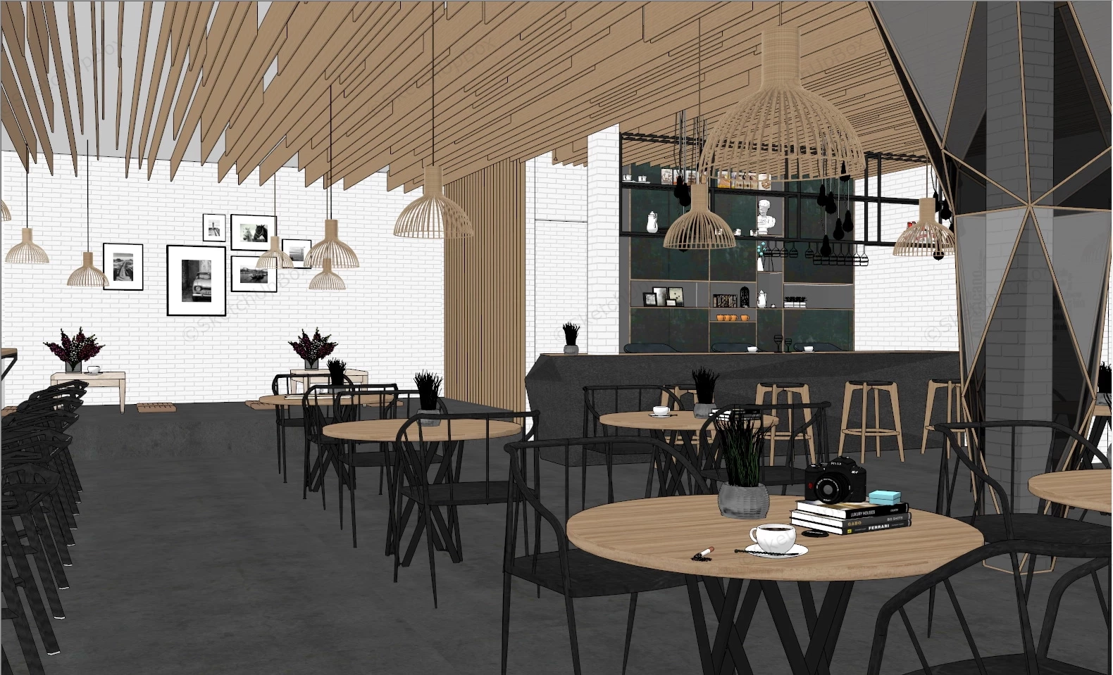 Minimalist Coffee Shop Design sketchup model preview - SketchupBox