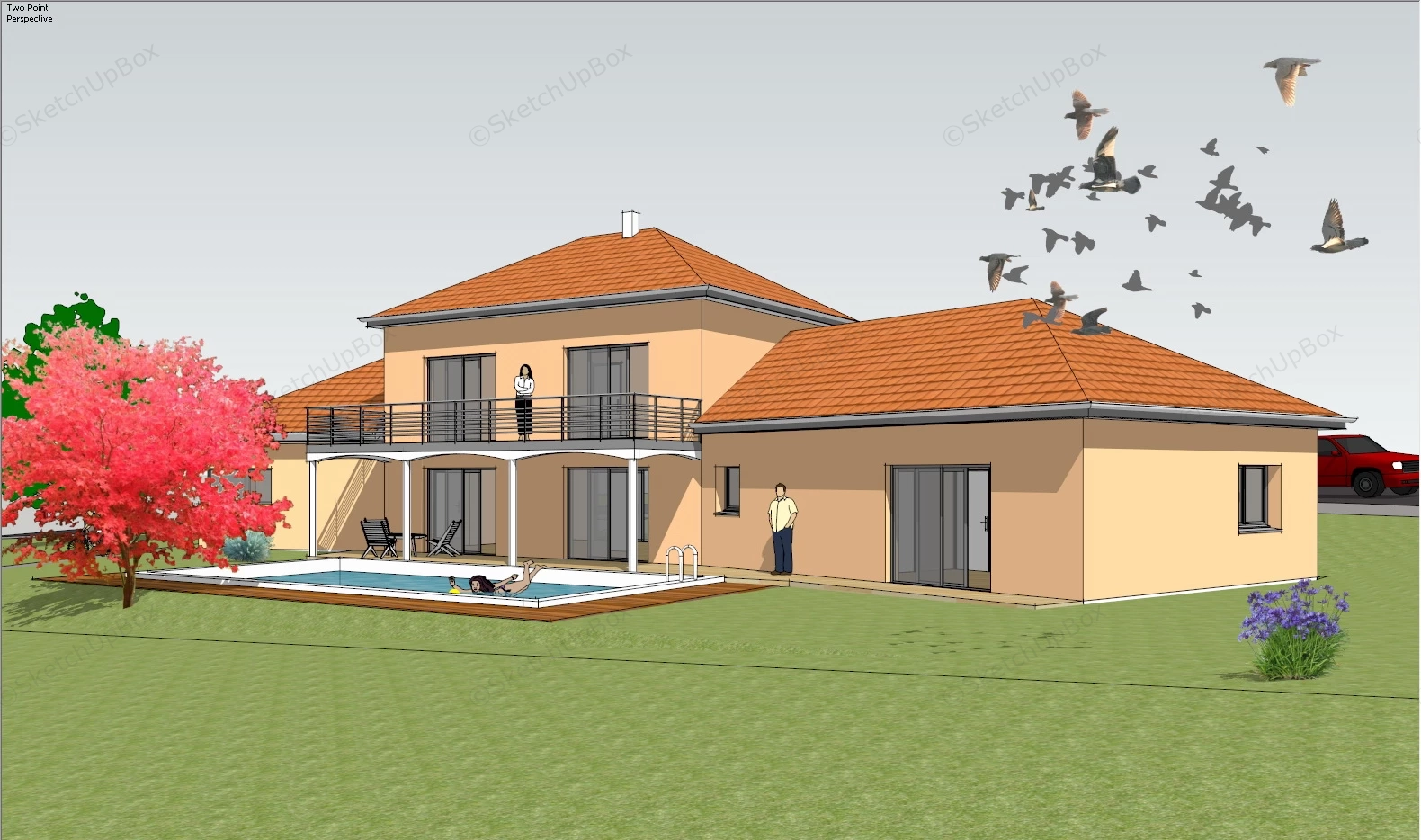 2 Story House Design With Balcony sketchup model preview - SketchupBox