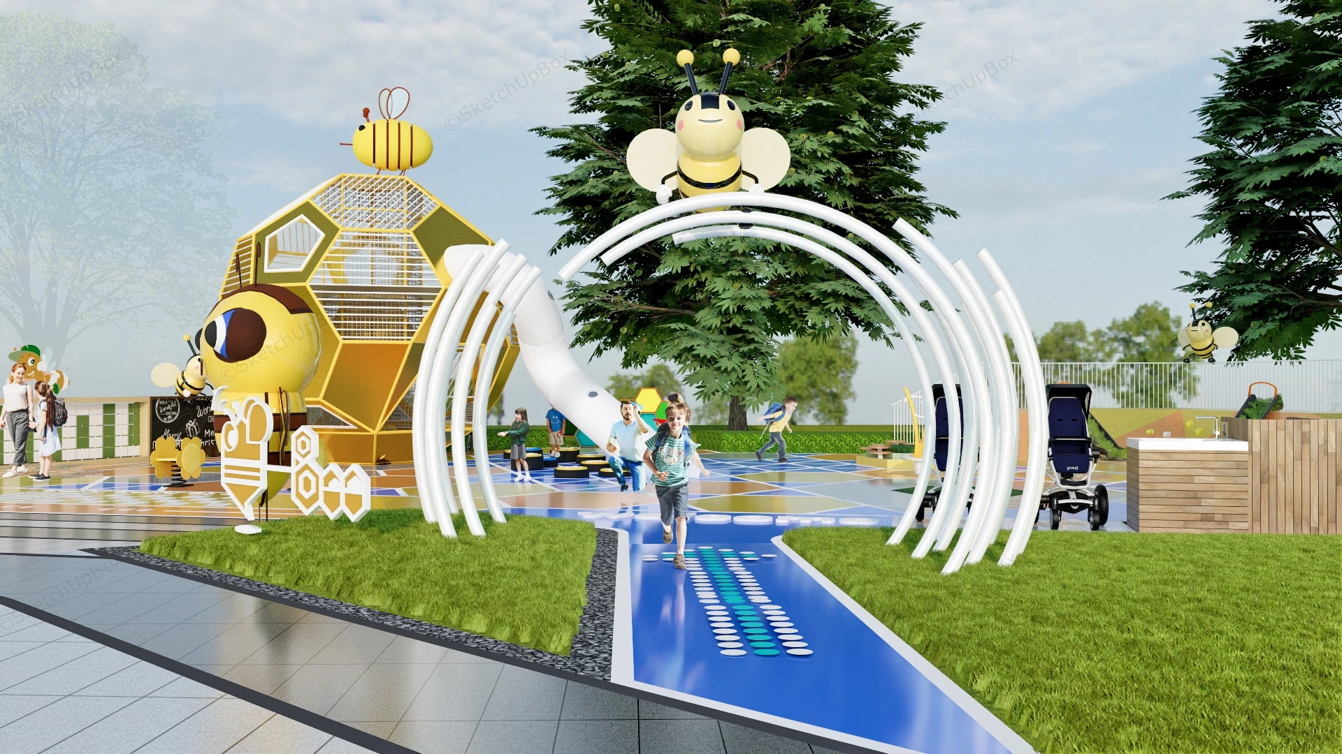 Bee Themed Playground Design sketchup model preview - SketchupBox