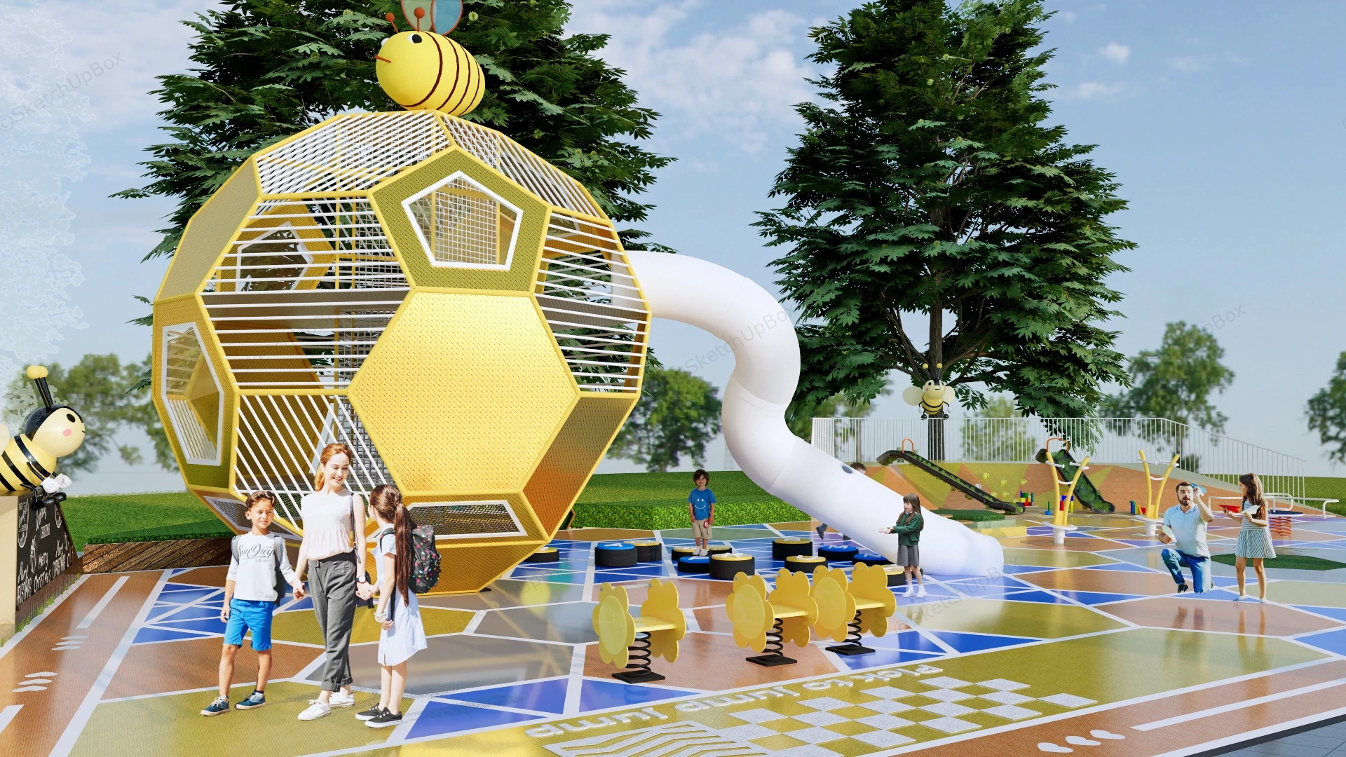 Bee Themed Playground Design sketchup model preview - SketchupBox