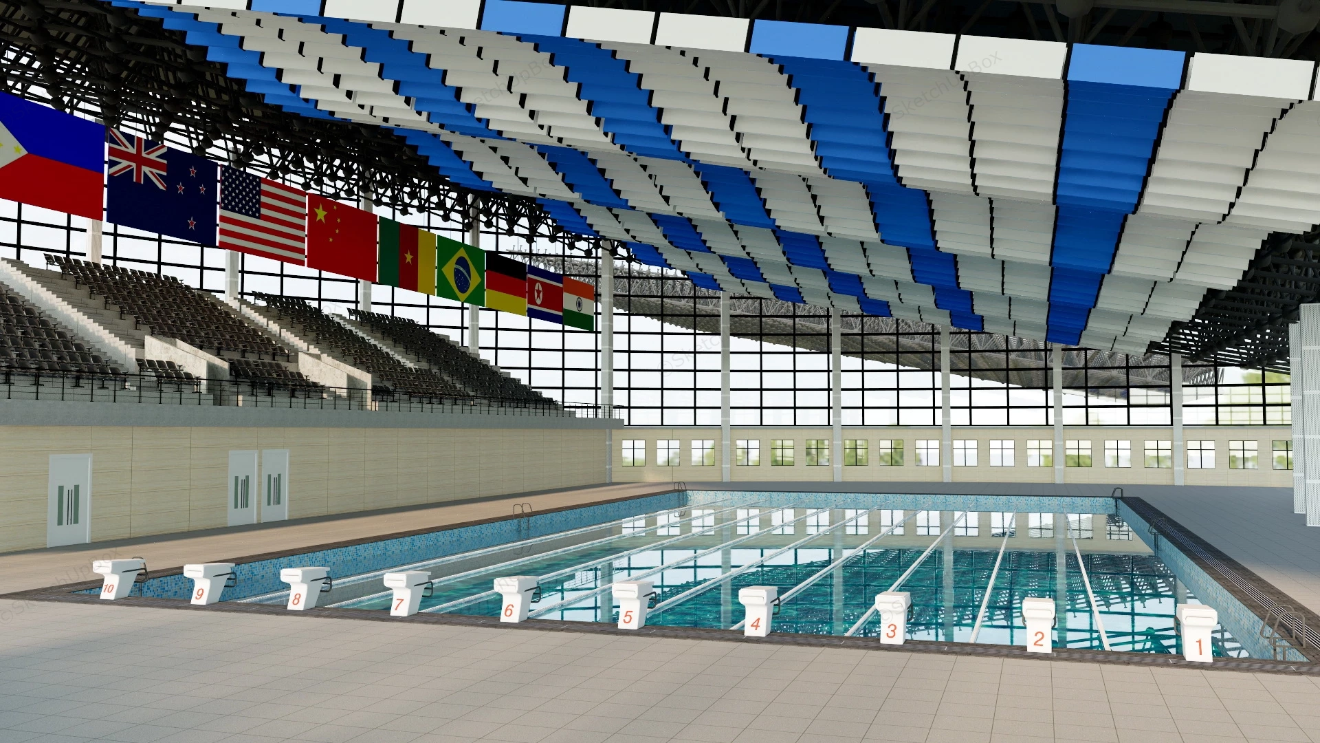 Olympic Swimming Pool sketchup model preview - SketchupBox