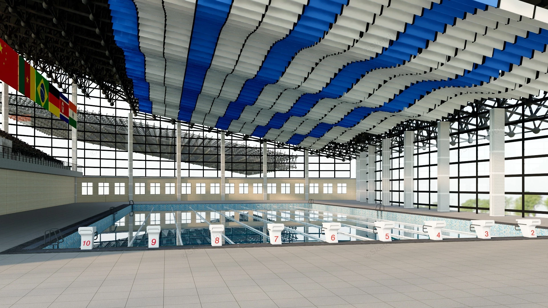 Olympic Swimming Pool sketchup model preview - SketchupBox