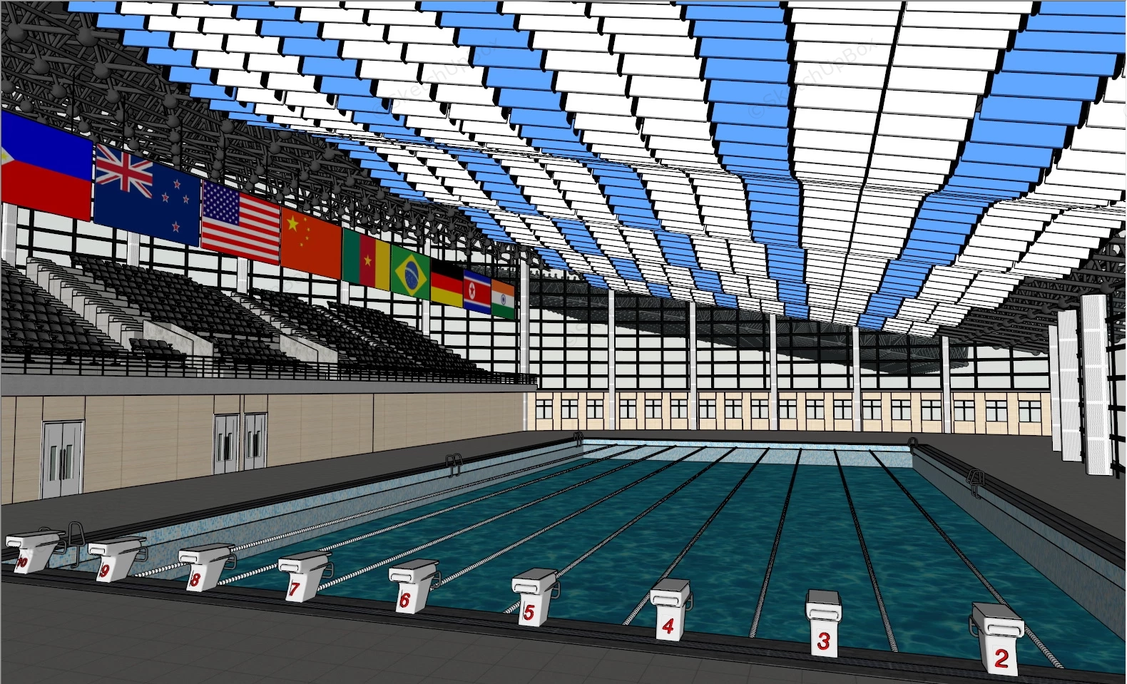 Olympic Swimming Pool sketchup model preview - SketchupBox