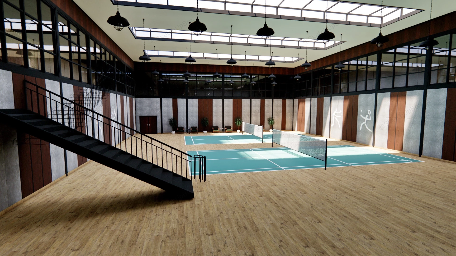 Indoor Badminton Court sketchup model preview - SketchupBox