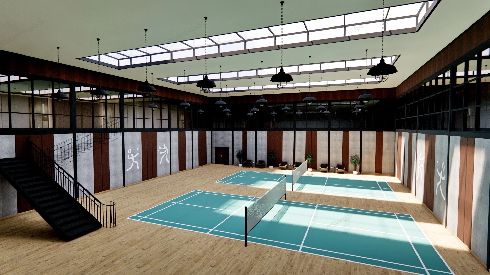 Indoor Badminton Court sketchup model preview - SketchupBox