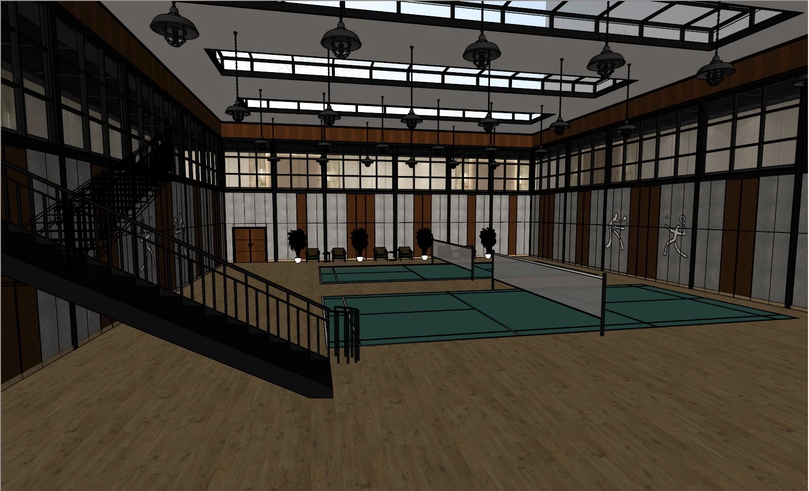 Indoor Badminton Court sketchup model preview - SketchupBox