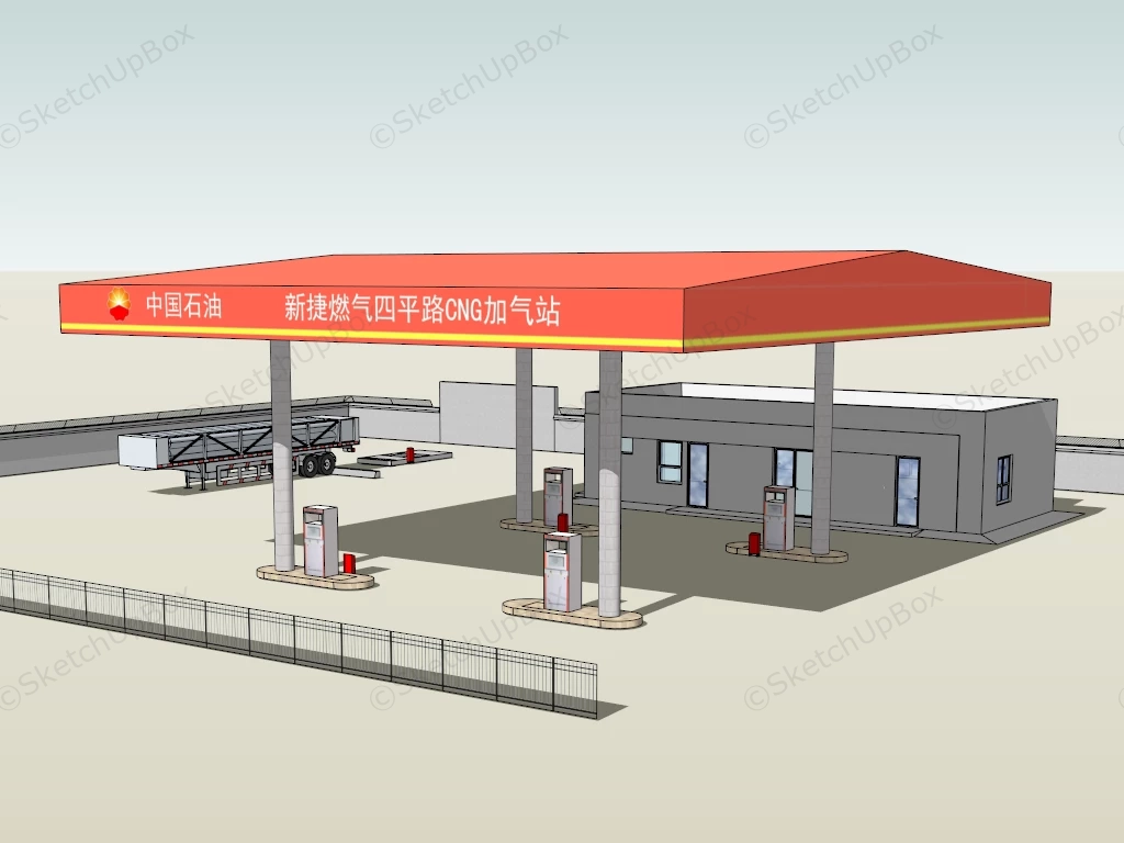 Gas Station Building Design sketchup model preview - SketchupBox