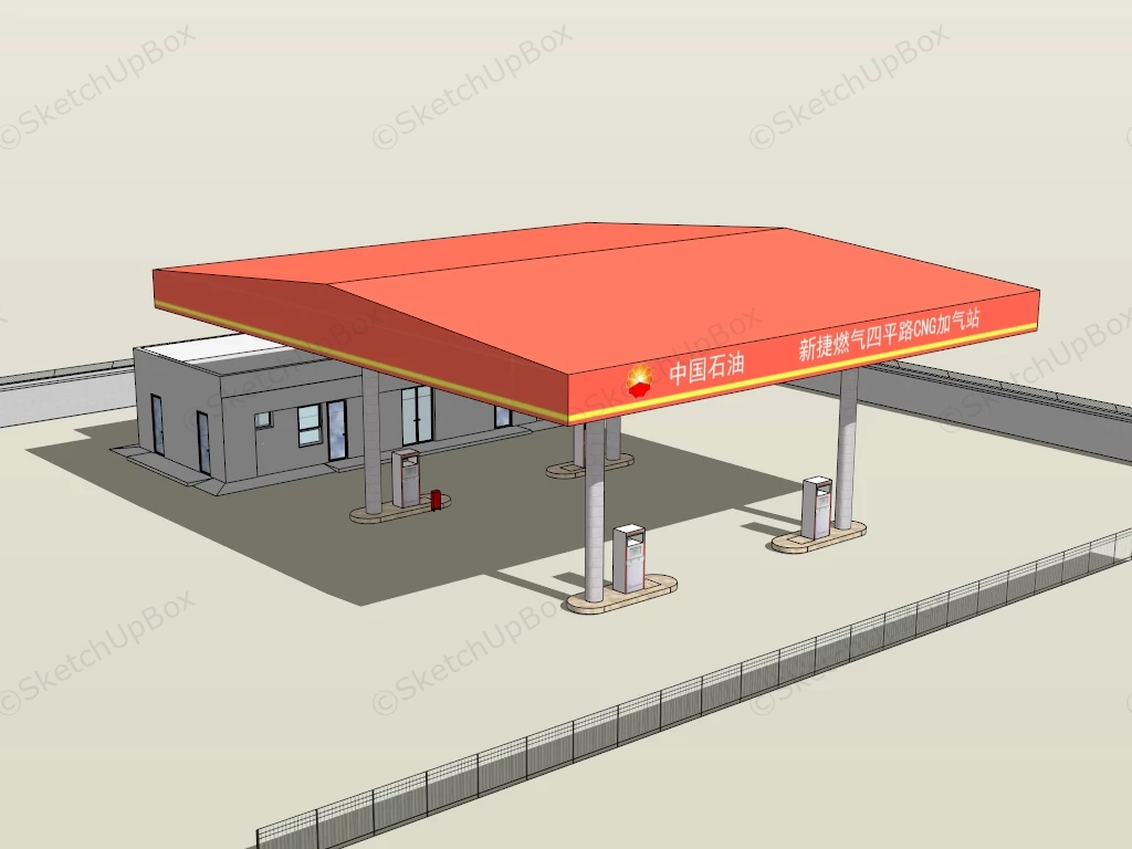 Gas Station Building Design sketchup model preview - SketchupBox