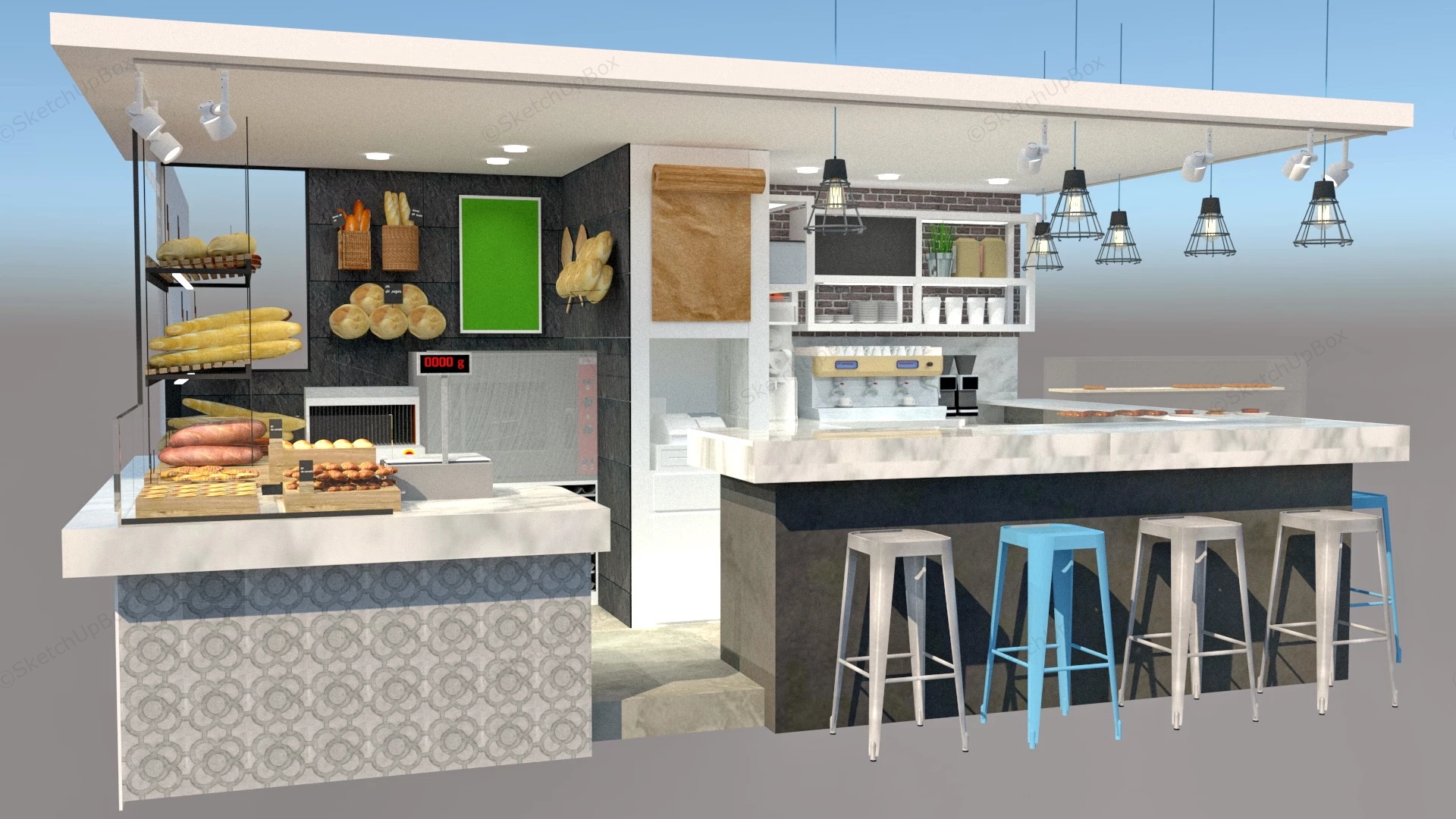 Coffee Kiosk With Bakery Design sketchup model preview - SketchupBox