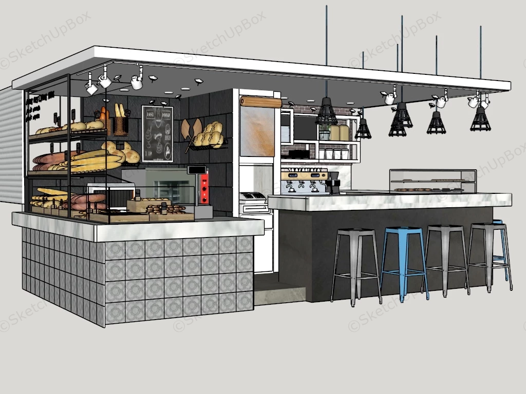 Coffee Kiosk With Bakery Design sketchup model preview - SketchupBox