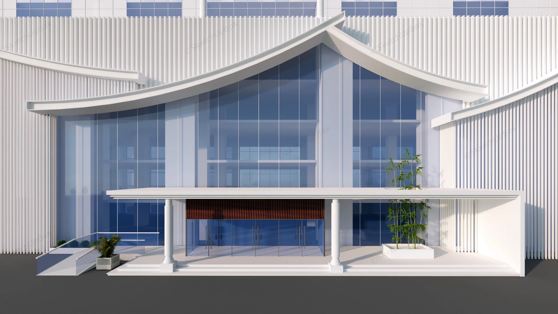 Modern Hotel Storefront sketchup model preview - SketchupBox